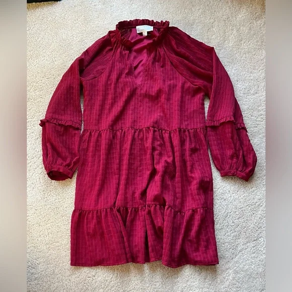 Mare Mare X Anthropologie Anne Lined Dark Red Tiered Ruffled Dress - M - EUC - Picture 3 of 8
